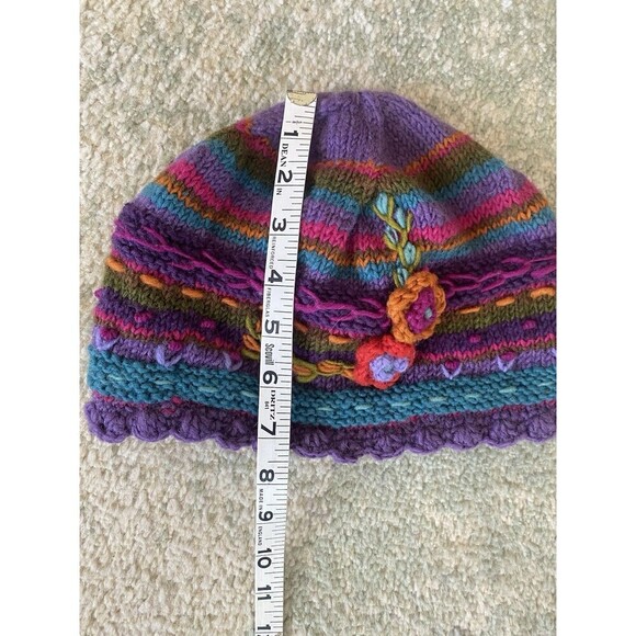 Set 2 Lost Horizon Knit Hat Handcrafted Floral Design & Orange Baby Alpaca Scarf - Picture 4 of 9